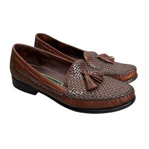 Cole Haan Woven Leather Tassel Loafers Brown Slip On Shoes Womens Size 7.5 B